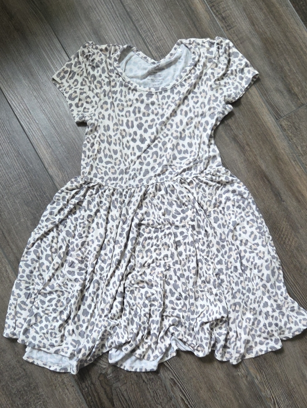 Girls' Leopard Print Short Sleeve Swing Dress - Cream and Gray